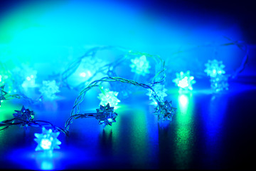 New year lights in blue colors. Christmas vibe