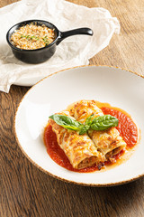 tasty lasagna with tomato sauce
