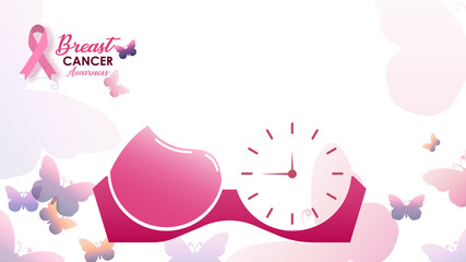 Pink Ribbon Butterfly Breast Cancer Awareness Banner Flat Vector Illustration for support and health care. October is Cancer Awareness Month. Vector illustration