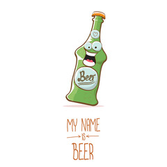 vector cartoon funky beer bottle character isolated on white background.vector beer comic label or poster design template. my name is beer or happy friday concept illustration