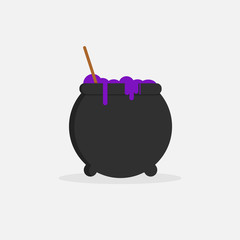 Witches cauldron icon, Halloween symbol, flat design template, vector illustration