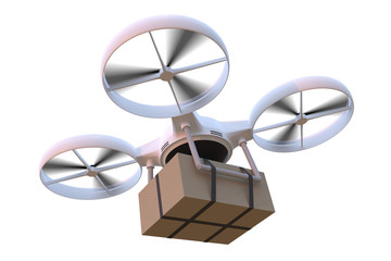 Quad copter is delivering carton box package