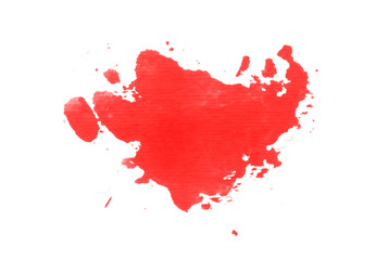 Red paint splash isolated on white background. Red watercolor texture