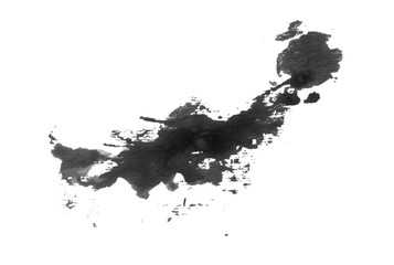 Obraz premium Abstract black watercolor blot on white background. Black brush