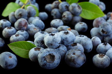 Blueberry with leaf closeup