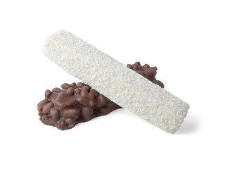 Black and white chocolate isolated on white background.