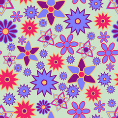 Seamless background, floral pattern in bright colors, fabric and print paper