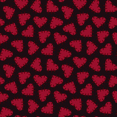 Seamless Halloween pattern with voodoo hearts - red hearts with stitches on dark red background, voodoo symbols. Design for greeting card, gift box, wallpaper, fabric, web design. - 295773592