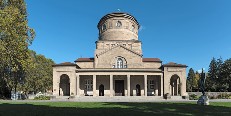 the mourning hall at the main cemetery in frankfurt am main germany