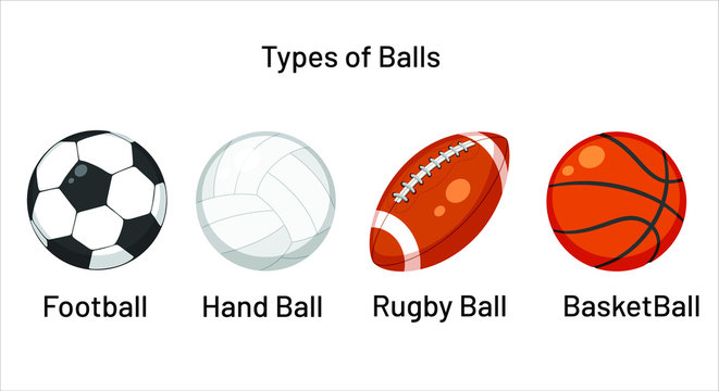 Types Of Balls For Sports Football Hand Ball Rugby Ball Basket Ball Vector Illustration Of Different Types Of Balls Stock Vector Adobe Stock