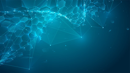 abstract vector background with hexagons. landscape of the virtual world. 3d design