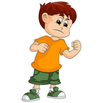 A little boy is clenching his fist ready to fight cartoon vector illustration