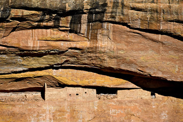 Closeup of Cliff dwelling in Upper Cretaceous Cliff House Sandstone, Mesa Verde National Park,...