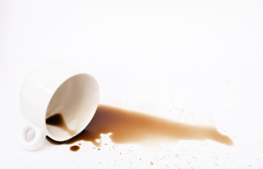 Pictures of spilled drinks and coffee on a white background
