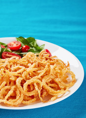 close-up of french crispy fried spicy onions