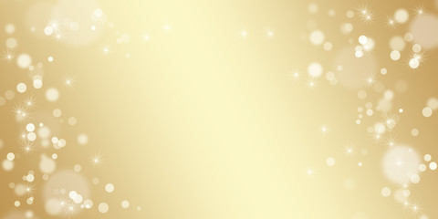 Christmas golden background. Abstract golden background for christmas and new year holidays. Flickering golden lights and stars. Blurred bokeh.