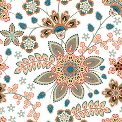 Doodle pastel colors floral hand draw pattern. Vector illustration.