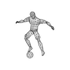 Soccer Football Player with ball, spin pose, low poly background vector