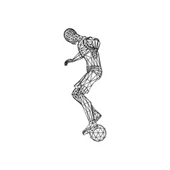 Soccer Football Player with ball, spin pose, low poly background vector