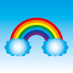 Vector colorful rainbow symbol with white clouds
