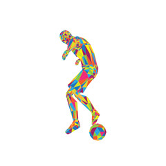 Soccer Football Player with ball, spin pose, low poly background vector