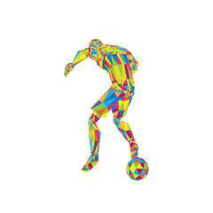 Soccer Football Player with ball, spin pose, low poly background vector