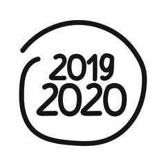 Badge 2019 and 2020. New year concept. Hand drawn vector illustration on white background.