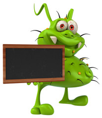 Fun 3D germ monster holding a blackboard