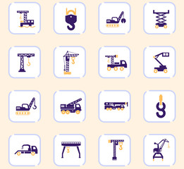Crane and lifing machines icon set
