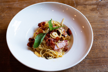 Spaghetti on wood table