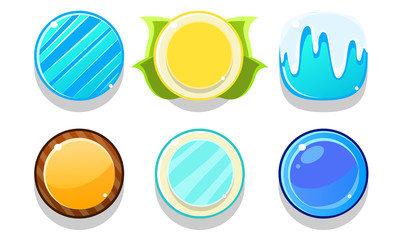Colorful Glossy Balls Set, Shiny Buttons, Game User Interface Assets Vector Illustration