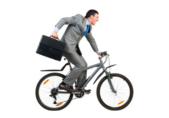 Businessman on bike hurry to work