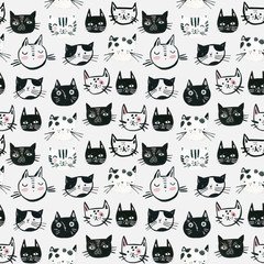 Watercolor cute cats faces seamless pattern. Nursery design in scandinavian style.