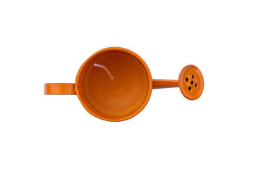 decorative candlestick small toy metal brown watering can with a candle isolated on white
