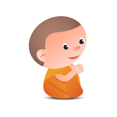 big head cartoon monk pay respect in sit pose,for part of buddhism image of related item