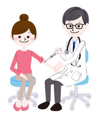 医者に注射を打ってもらう女性