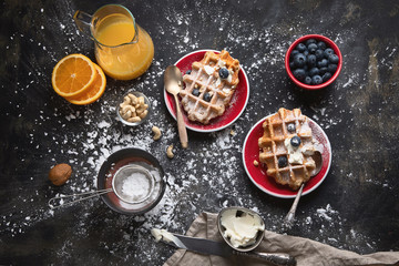 Christmas breakfast with waffles.