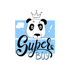 Super Boy. Fashion typography slogan print with panda.