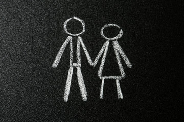 Figures of man and woman drawn on blackboard. Sex education