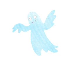 Cute watercolor ghost. Halloween symbol. Hand drawn. Hand painted Halloween illustration isolated on white background. Magic characters for design, print or background