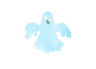 Cute watercolor ghost. Halloween symbol. Hand drawn. Hand painted Halloween illustration isolated on white background. Magic characters for design, print or background