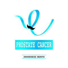 Prostate Cancer Blue Awareness. Calligraphy Poster Design with lettering, blue ribbon