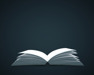 Blank book on black desktop