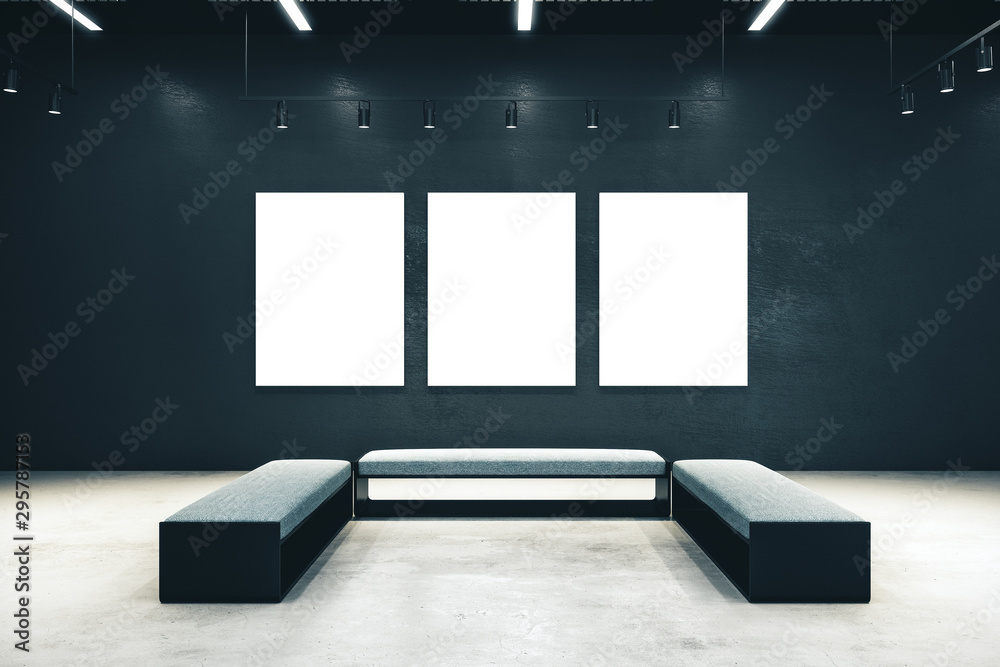 Poster hall with three empty billboard