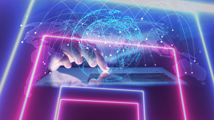 businessman working with tablet modern technology  as social network concept