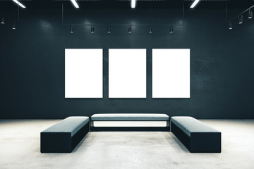 hall with three empty billboard