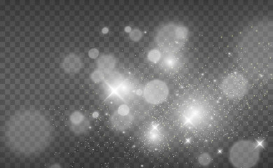 Beautiful sparks shine with special light. Vector sparkles on a transparent background. Christmas abstract pattern. A beautiful illustration for the postcard. The background for the image. Luminaries.