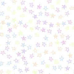 Stars in different shapes and forms. Merry Christmas and New Year seamless vector pattern. Colorful background for Xmas.