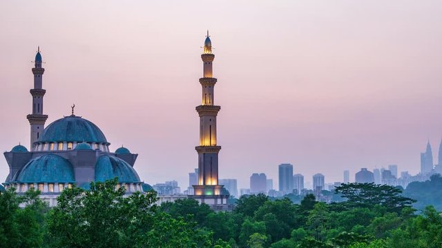 kuala lumpur mosque during sunrise timelapse