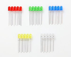 colorful diodes closeup - electronic component for learning, training and development of electric circuits